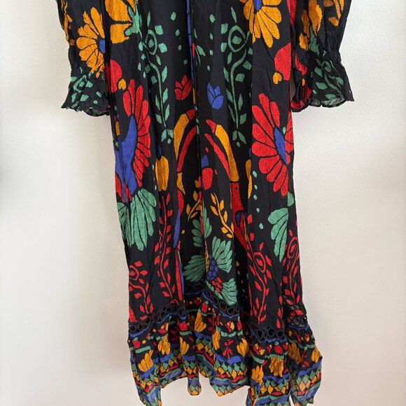 Farm Rio Georgette Long Sleeve Maxi Dress NWT Black Motif Women’s Size XS - Picture 4 of 12